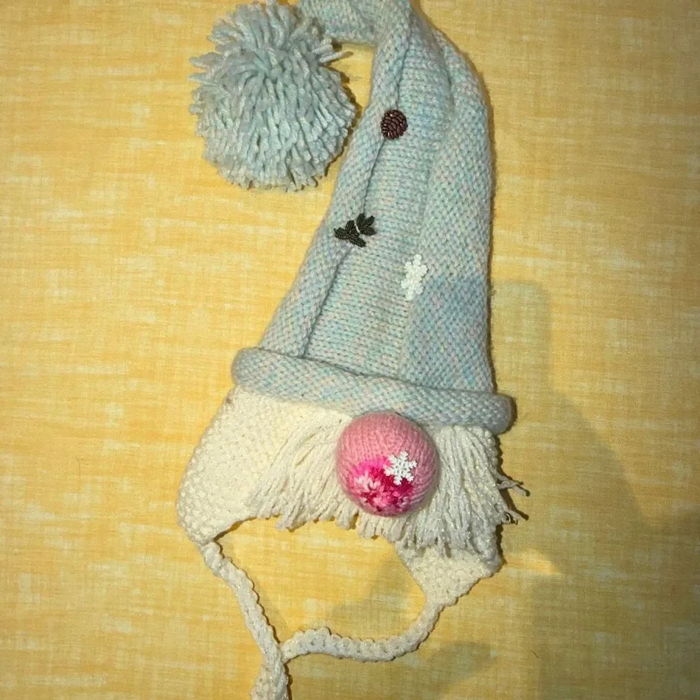 Hand knit Gnome kids hat